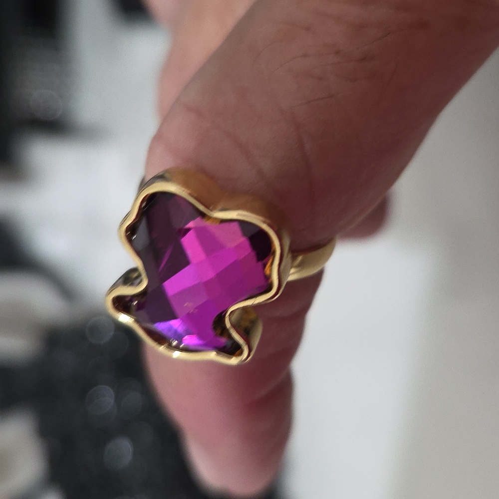 18K Gold Filled  Gold and Purple Bear-Shaped Ring Adjustable